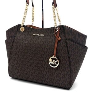 Michael Kors Large Jet Set Travel Chain Shoulder Bag Brown